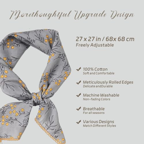 Cotton Bandana,Large Bandanas for Women,Head Coverings for Women,Head Scarf Handkerchief, Square Headband 27" x 27" - color: 27-18-daisy-grey