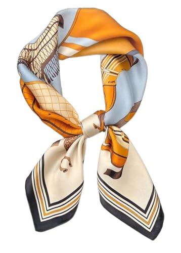 CHUNG Women's Scarf Hair Bandanas Square 27.5" Satin Wrap Fashion Pattern Scarves Emulation Silk Handbag Ribbons Necktie - color: Orange Horse