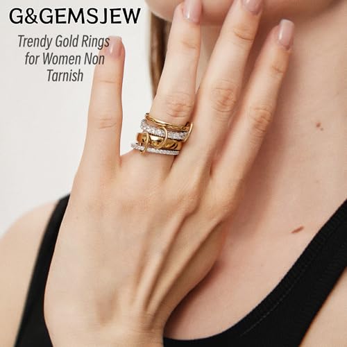 14K Gold Plating and Platinum Plating Stackable Interlocking Ring Set | Anti-Allergy Mixed Metal Multi-Ring Declaration Jewelry | Women's Festival Gift, Mother's Day/Birthday/Engagement Jewelry - size: 5, style: Four-layer ring