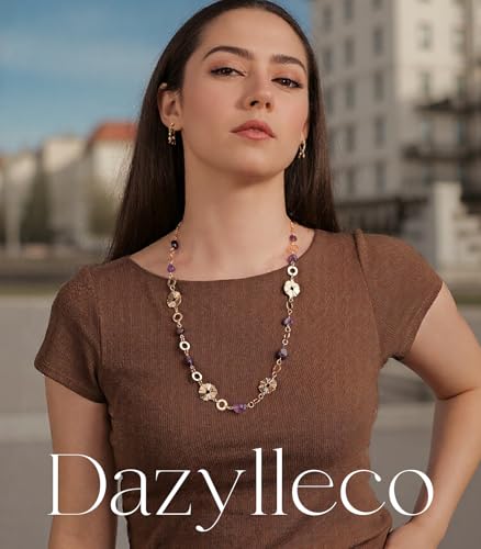 Long Gold Necklaces for Women Dainty Natural Stone Beaded Gold Necklace Mothers Day Gifts Boho Gold Costume Jewelry for Women - color: Amethyst