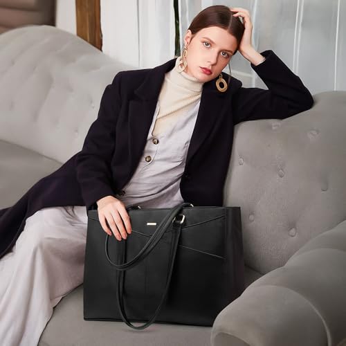 LOVEVOOK Laptop Tote Bag for Women 15.6 Inch Waterproof Leather Computer Bags Business Office Work Briefcase Black - color: Black 15.6 Inch, size: 15.6 inch