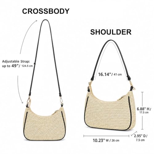 Straw Shoulder Bag for Women – Summer Woven Colorful Stripe Purse - color: Beige Straw