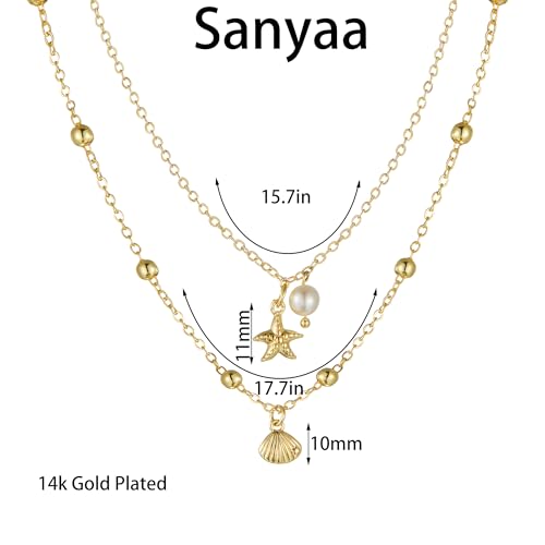 Seashell Starfish Necklace for Women Conch Shell Summer Pearl Beach 14k Gold Layered Dainty Choker - style: Big Starfish