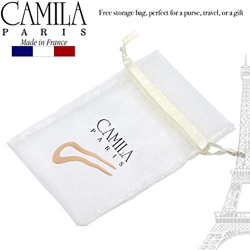 Camila Paris CP3096 French Twist Stick Clip Pins, Beige, Wavy Hair Pin U-Shaped Hair Fork for Girls Spiral Updo Chignon Bun Holder, Fashion Flexible Styling Hair Accessories for Women, Made in France - color: 2-Prong Beige