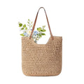 Crochet Beach Bag, Woven Tote Bag, Boho Bags for Women,Summer Purse with Zipper & Pocket - color: Khaki