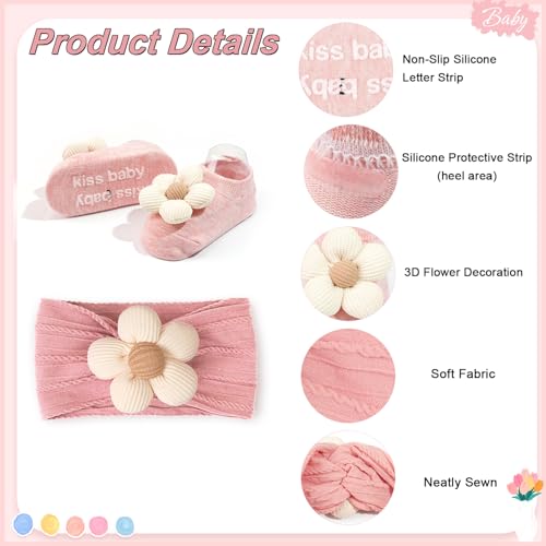 JOYOYO Baby Flower Headband and Socks, Cute Baby Girl Headbands and Soft Socks Sets for Toddler Newborn Infant Girl (Beige Pink Khaki) - color: Beige/6pcs