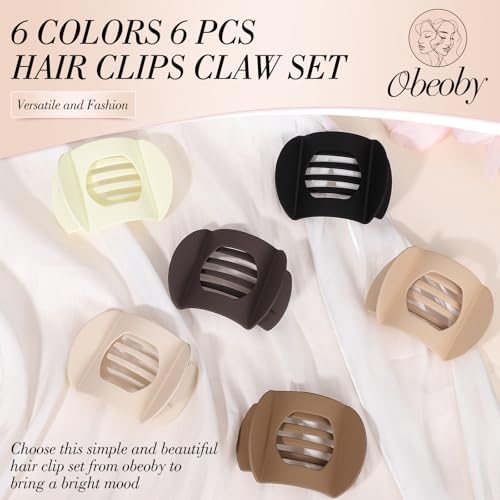 Obeoby 6 Pcs Flat Hair Clips for Women, Medium Flat Claw Clips French Hair Barrettes Accessories Hair Claws for Medium Hair Volume Stocking Stuffers - color: Coffee, brown, light pink, black, white