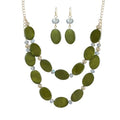 2 Layered Chunky Beaded Shell Necklace for Women Sea Shell blue/yellow/red/green/turquoise/teal/white Statement Necklace and Earring Set Elegant Women Necklace Set Jewelry Sets for Women - color: Olive Green