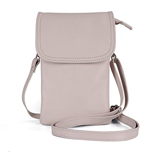 befen Genuine Leather Small Crossbody Bags for Women Cell Phone Bag Cross Body Purses,Silver Zipper - color: Light Beige Pink