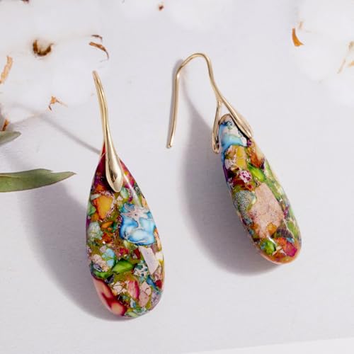SELOVO Stone Fishhook Dangle Drop Earrings Statement Earrings for Women Stone - color: Multicolor-Gold Color Hook