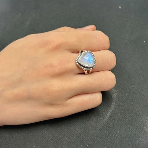 Rainbow moonstone Ring, 925 Sterling Silver Handmade Women's Ring