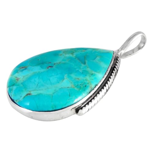 Turquoise Pendant Necklace Sterling Silver 925 (Sterling Silver Pendant with 20" Stainless Chain)