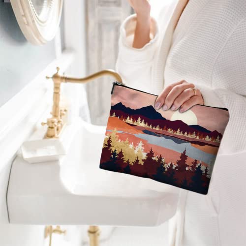 Cute Makeup Bag for Purse Canvas Waterproof Funny Cosmetic Bags for Women Zipper Travel Toiletry Pouch-Mountain Makeup Bags-Red - color: Mountain Makeup Bags-Red