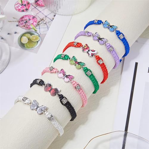 Butterfly Bracelets for Women Colorful Charm Woven Adjustable Strings Butterfly Bracelets Cute Handmade Boho Adjustable Braided Rope for Couple Women Friendship BFF Party Family Jewelry - color: black