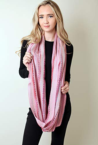 Anika Dali (15 Colors) Shimmer Sparkle Infinity Scarf, Women's Festival Bliss Lightweight Fashion Shawl - color: Blush Pink