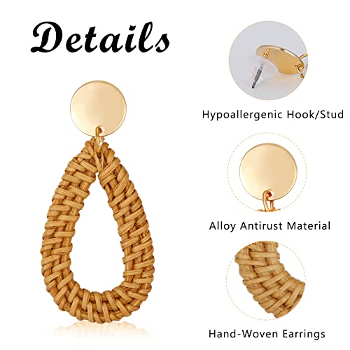 9 Pairs-26 Pairs Rattan Earrings for Women Girls Lightweight Acrylic Geometric Statement Woven Earrings Handmade Straw Wicker Braid Hoop Drop Dangle Earrings - color: gray