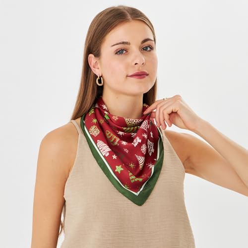 dscarf Womens Neck Scarf 21"x21" Small Square | Headband Scarf Ethnic Bandana Head Scarf Flowering Breathable Lightweight - color: Christmas Design 2