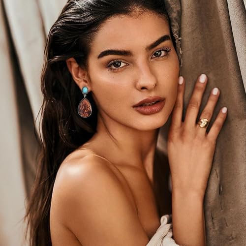 Boho Earrings for Women Trendy Gold Dangle Earrings Vintage Bohemian Indian Country Jewelry Gifts Boho Dress Chic Clothing - color: B4:western turquoise earrings