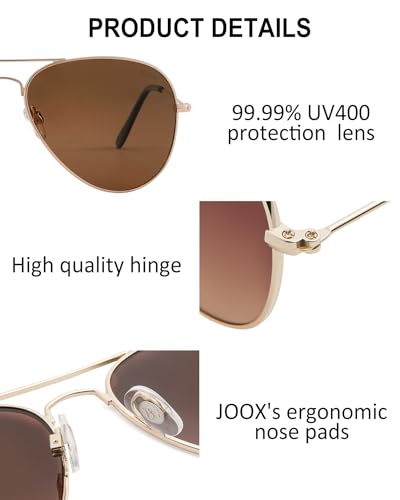 JOOX Polarized Aviator Sunglasses for Women Men, UV400 Protection Lens and Lightweight Metal Pilot Frame JX2775 - color: Shiny Gold/Brown