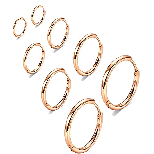 316L Surgical Stainless Steel Huggie Hoop Earrings 6mm 8mm 10mm 11mm 12mm 14mm Hypoallergenic Earrings Hoop Cartilage Helix Lobes Hinged Sleeper Earrings For Men Women - style: G04:4Pairs Rose gold(6mm/8mm/10mm/12)18G