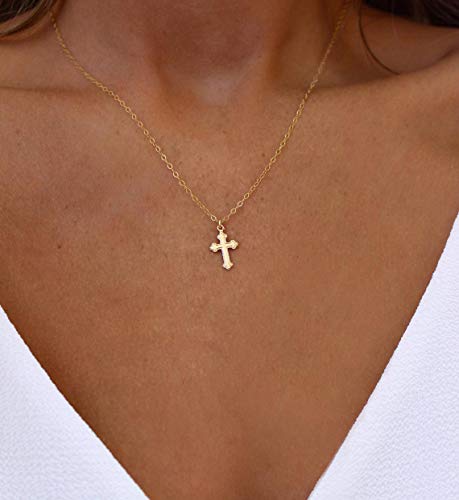 MEVECCO Dainty Gold Cross Necklace for Women - 18K Gold Plated Delicate Minimalist Cubic Zircon Cross Necklaces Cute Faith/Crucifix Jewelry Gift - style: Cross-4