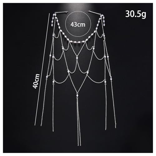 Multi-layered Tassel Pearl Headband Chain for Women Wedding Bridal Pearl Hair Clip Chain Headpiece Summer Beaded Headdress Jewelry for Prom Party - color: Silver