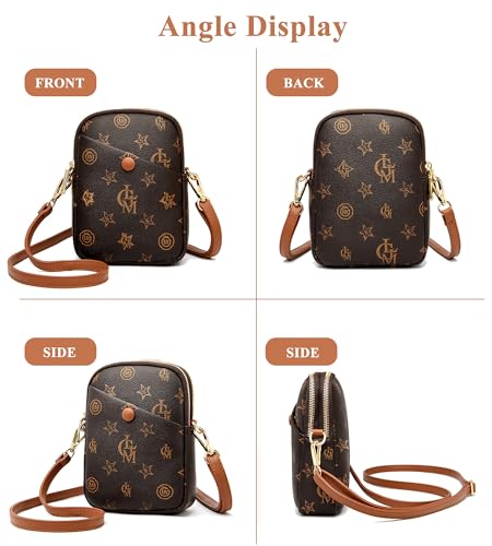 myfriday Vintage Crossbody Phone Bag for Women, Small PU Leather Shoulder Purse and Handbag - color: C-star Brown