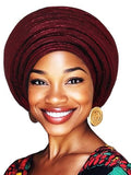 Woeoe African Head Wraps for Black Women Gold Pre Tied Headdress Wedding Turban Hats - color: Burgundy