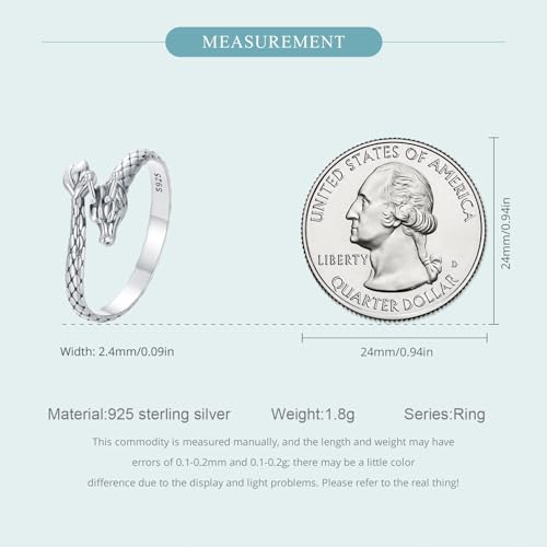 BISAER 925 Sterling Silver Ring Adjustable Cute Unique Cat Snake Butterfly Dragonfly Fashionable Ring For Women Jewelry - color: Silver Dragon