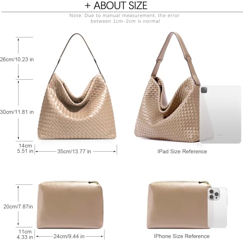 JINMANXUE Women Boston Bag, Woven Hobo Tote Handbag and Purses, Female Satchel Messenger Bags, Fashion Shoulder Crossbody Bag - color: Milk Tea