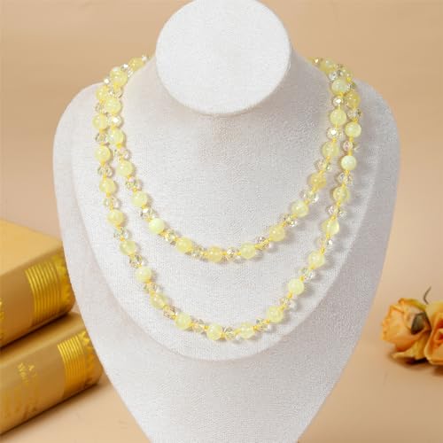 Long Beaded Necklace for Women Boho Colorful Crystal Stone Knot Statement Fashion Costume Jewelry Gifts - color: Yellow