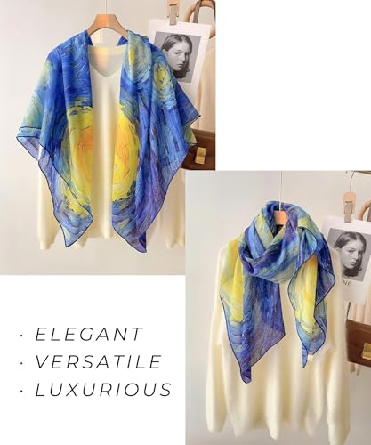 PoeticEHome Cashmere Scarf Wrap 36"x36" - Featherlight & Wrinkle-Free Artistic Square Shawl for Travel & Office, Gift Ready - color: Starry Night - 36"