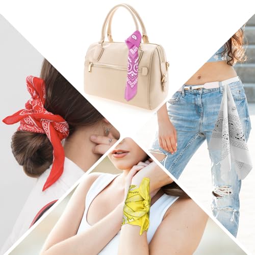 PLULON Bandanas for Men Women 4/12/24/30 Pack, Paisley Pattern Bandana Bulk Headbands Handkerchief Face Mask 100% Polyester - color: 4 Colors