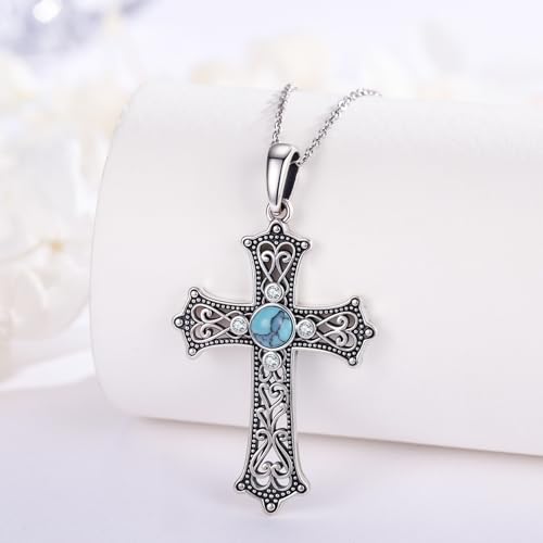 Cross Necklace 925 Sterling Silver Turquoise Christian Pendant Religious Cross Jewelry Christmas Gifts for Women Men - style: Gothic A