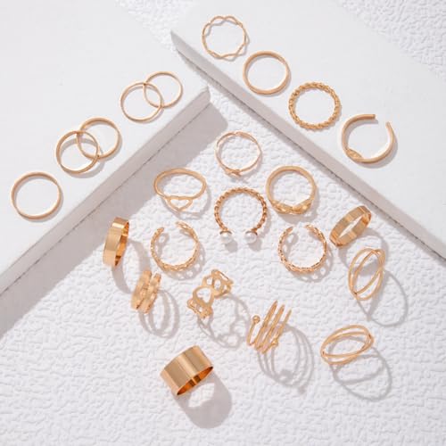 22 Pcs Gold Knuckle Rings Set for Women,Boho Fashion Thick Finger Stacking Rings,Vintage Midi Hollow Statement Rings Pack Jewelry Gift - color: Gold