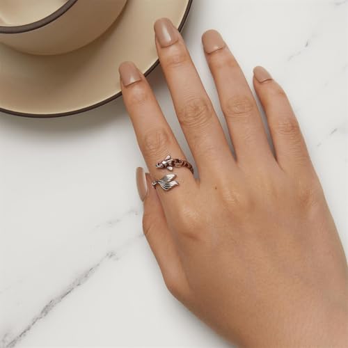 BISAER 925 Sterling Silver Ring Adjustable Cute Unique Cat Snake Butterfly Dragonfly Fashionable Ring For Women Jewelry - color: red fish