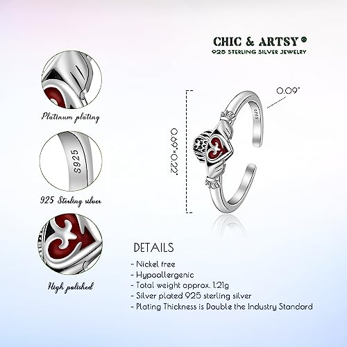 CHIC & ARTSY 925 Sterling Silver Open Toe Ring for Women - Lightweight Comfortable Yoga Toe Rings, Adjustable Stackable Toe Rings, Boho Coastal Vacation Beach Foot Jewellery - color: 1# Claddagh ring