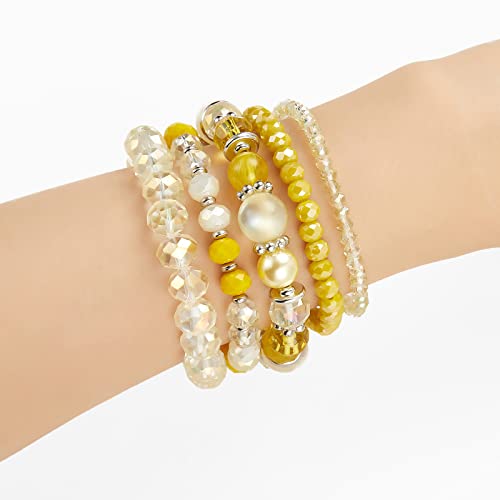 Noessla Beaded Boho Stretch Bracelet Colorful Stackable Crystal Beads Bracelets Trendy Costume Jewelry Mothers Day Gifts for Women - color: 21-Yellow