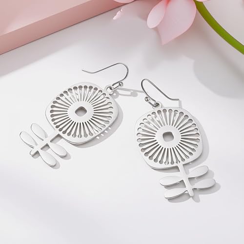 Boho Teardrop Earrings, Handmade Copper Bohemian Earrings, Dangle Antique Ethnic Jewelry for Women - color: Silver Sunflower