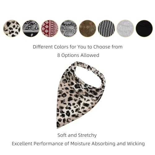 WOVOWOVO 8 Pcs Hair Scarf Headband for Women Girls Non Slip Elastic Boho Triangle Head Scarf Bandana - color: Leopard Print