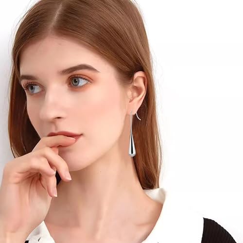 Long Gold Earrings Dangle Drop For Women Fashion Simple Teardrop Big Earrings - color: Silver