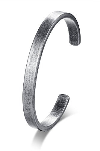 MEALGUET Stainless Steel Mens Cuff Bracelet : Minimal Cool Silver/Black/Gold Plated Open Metal Cuff Bangle Bracelets for Men,Mens Bracelet Jewelry Gift - color: Antique Grey-Single, size: Medium( fit 5.5"-7.2" wrist)