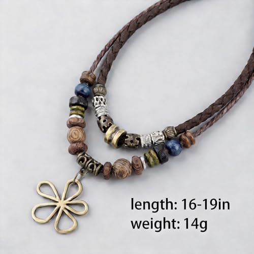 Boho Necklace for Women,Vintage Butterfly Pendant Necklaces,Adjustable Wooden Beads Layered Braided Choker,Fashion Tribal Style Leather Rope Necklace Jewelry,Chunky Statement Gift for Women - color: Brown3