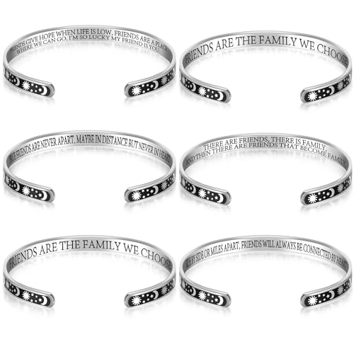 Tondiamo 6 Pack Friendship Bracelets Gifts for Women Engraved Cuff Bracelets Friends Inspirational Stainless Steel Jewelry Friendship Gifts for Birthday Graduation Memorial for Her Mom