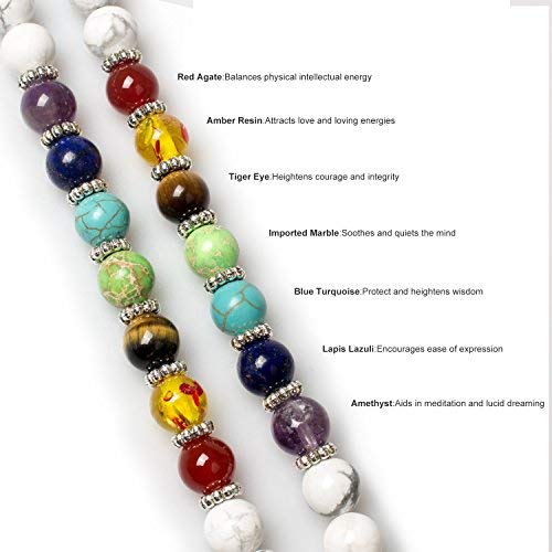 108 Mala Beads Necklace 7 Chakra Buddhist Prayer Beaded Bracelet Tree of Life Pendant Stone Yoga Necklace - color: White Howlite-Lotus