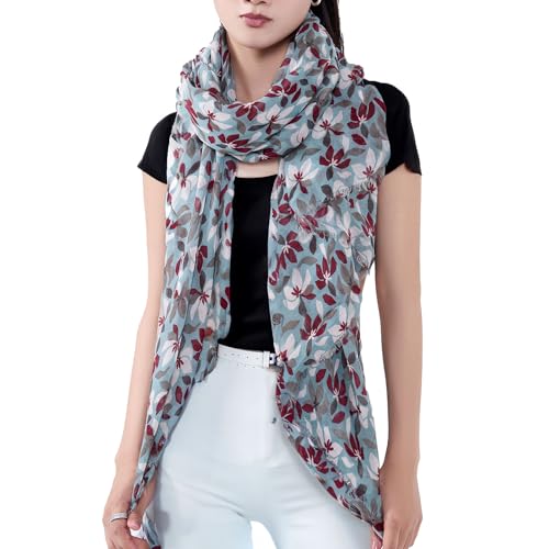 MELIFLUOS DESIGNED IN SPAIN Scarf for Women Lightweight Floral Flower Scarves for Summer Fall Shawl Wrap - color: Barcelona Collections 45 - Teal Floral Pattern