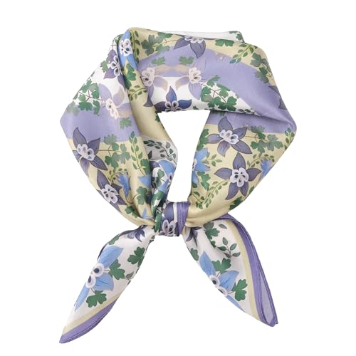 MEISEE 100% Pure Mulberry Silk Scarf 21" Square Scarf Neckerchief Headscarf Breathable Lightweight for Women Gift Packed - color: M3 Beige + Gray Blue