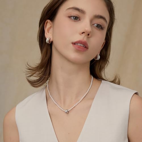 ARSIS 18K Gold Plated Shell Pearl Necklace for Women, 35"/45" Long Dainty Pearl Layering Necklace Beaded Choker, Vintage Boho Strand Necklace Vacation Jewelry Gift for Birthday Anniversary Party - color: Silver Ring Pendant