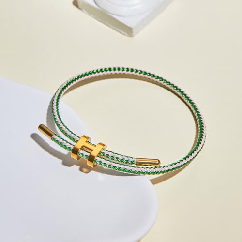 AIMADE Bracelets for Women Adjustable Charm Bracelet, 18k Gold-plated Buckle Design Titanium Steel Wire Rope Women's Gift Jewelry - color: pink-green