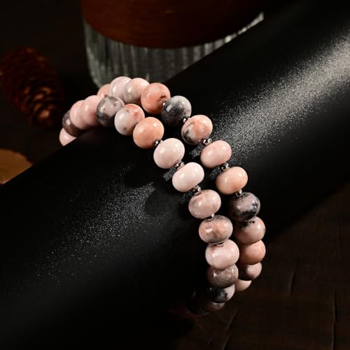 468Handmade Adjustable Natural Gemstone Crystal Bracelet Healing Power Energy Inspirational Gifts with Card for Unisex - color: 07-Pink Zebra Jasper(Relax mood), size: 5x8mm